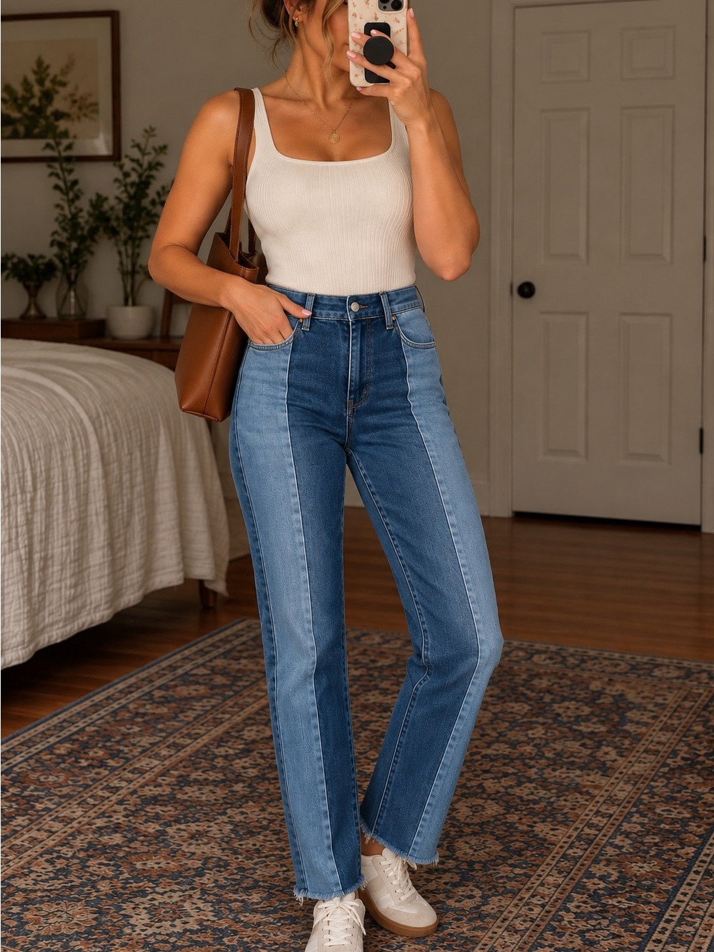 PacSun Two-Tone High-Rise Jeans - Dark & Light Blue